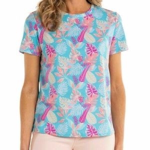 NWT New FRESH PRODUCE Luna Blue TROPIC Dase Daze Floral Scoop Neck Tee Top S L